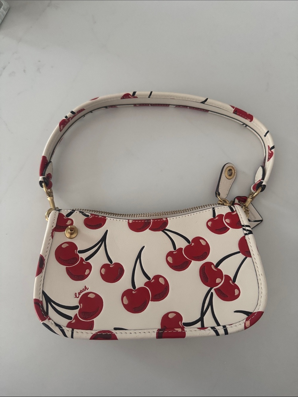 Coach Cream Mini Shoulder Bag with Red Cherry Print